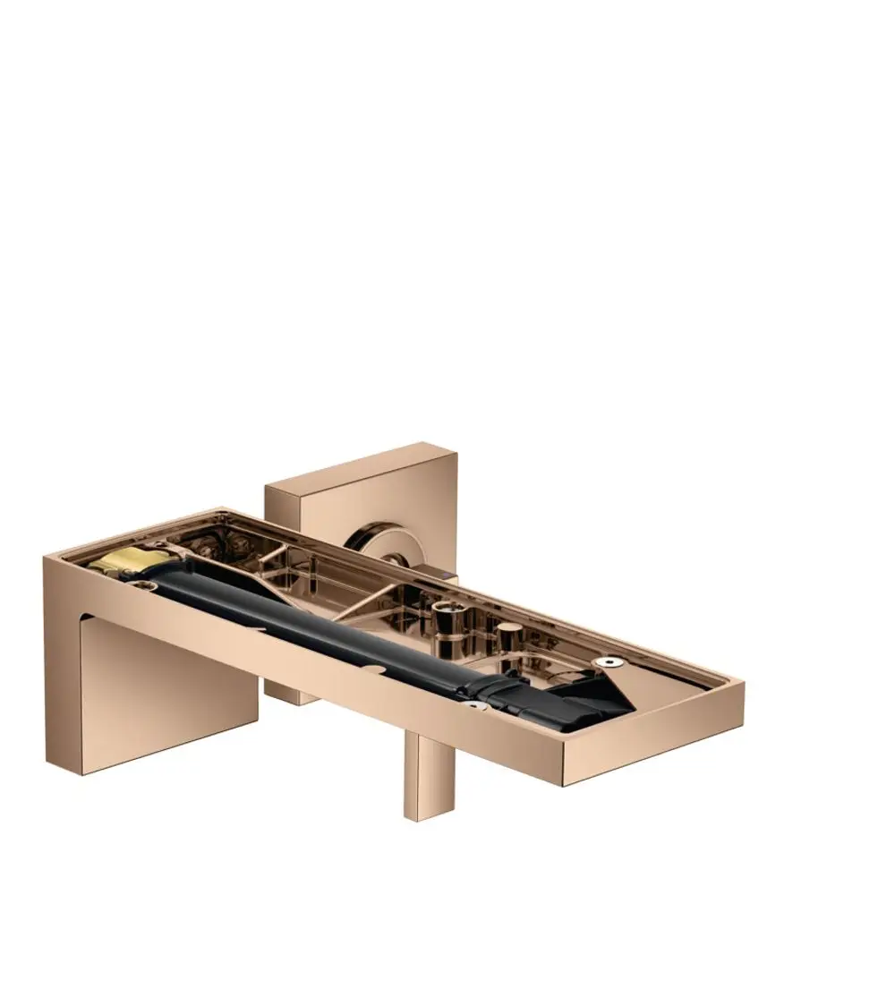 Unterputz-Waschtischmischer von AXOR in Polished Red Gold, mit einem Auslauf und einer klaren, minimalistischen Bauform. Ideal für die Wandmontage ohne Platte.